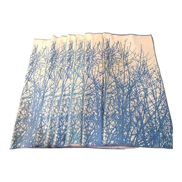 Tree Branch Woodland Winter Patterned Cotton Napkins Set Of 7  15.5" READ - Picture 1 of 12